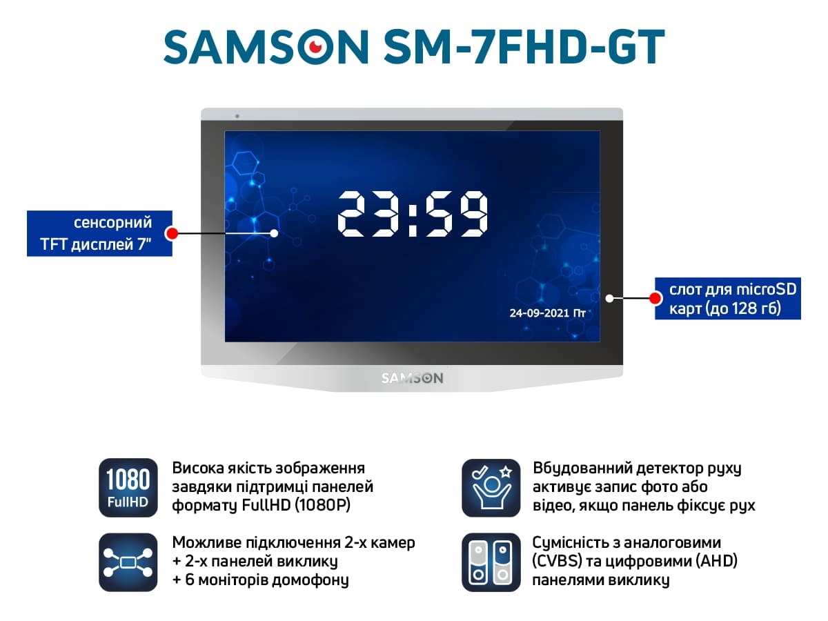Особенности монитора домофона SAMSON SM-7FHD-GT